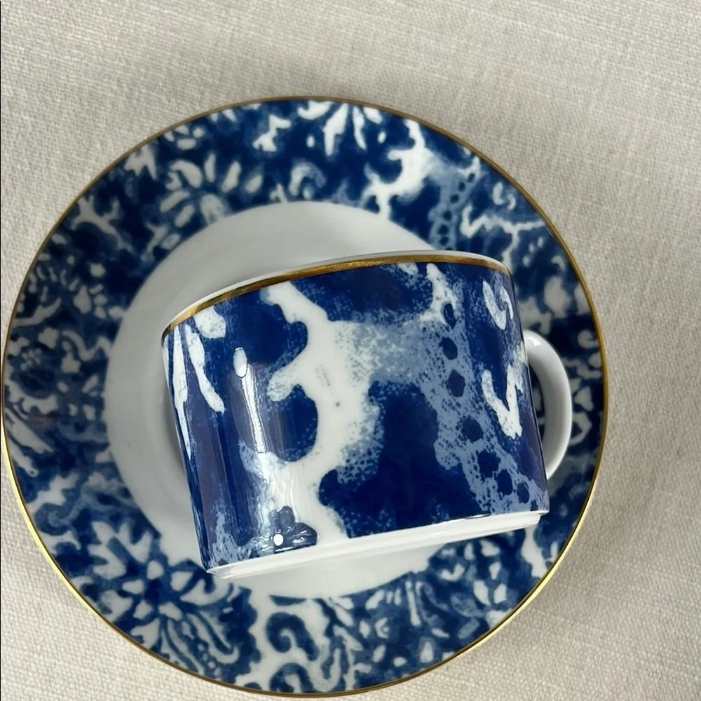 Ralph Lauren Blue and White Teacup and Saucer Set ROUND HILL Portugal